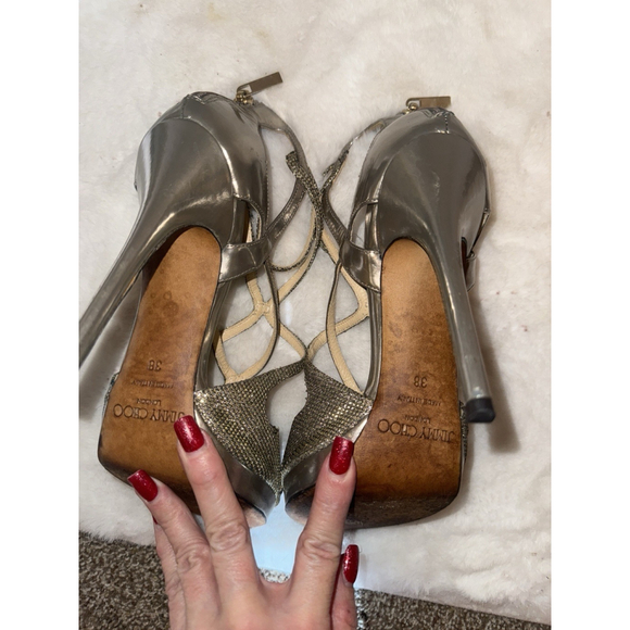 Jimmy CHOO VERMEIL GOLD SILVER GLITTER CAGED WEDDING SANDALS EU 38 - Picture 7 of 16